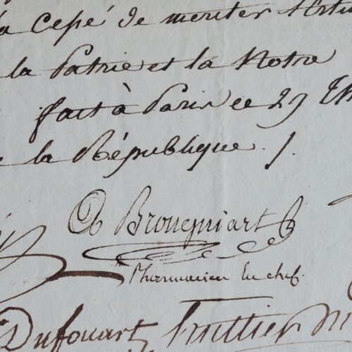 Attestation du pharmacien Auguste-Louis Brongniart