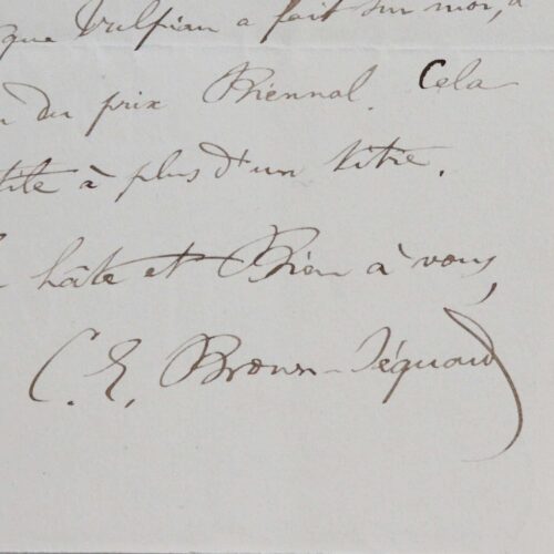 Lettre de Brown-Séquard à Maindron, évoquant Marey et Vulpian