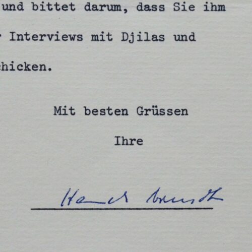 Rare lettre signée d'Hannah Arendt