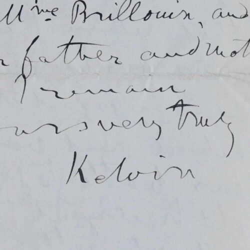 Belle lettre de Lord Kelvin au physicien Marcel Brillouin