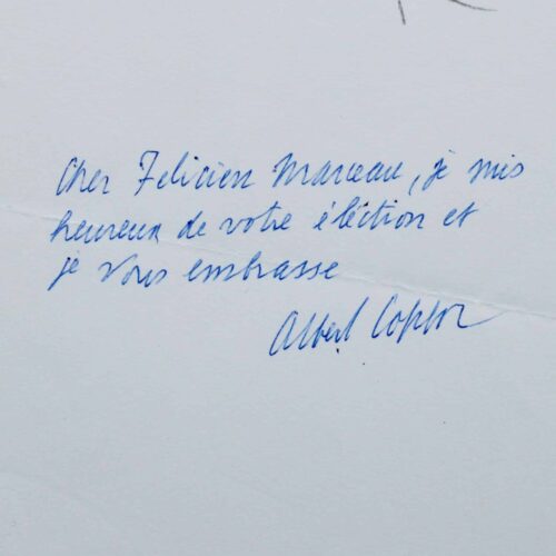 Albert Cohen félicite Félicien Marceau pour son élection à l'Académie