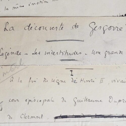 Manuscrit de Pierre de Nolhac : "La Découverte de Gergovie"