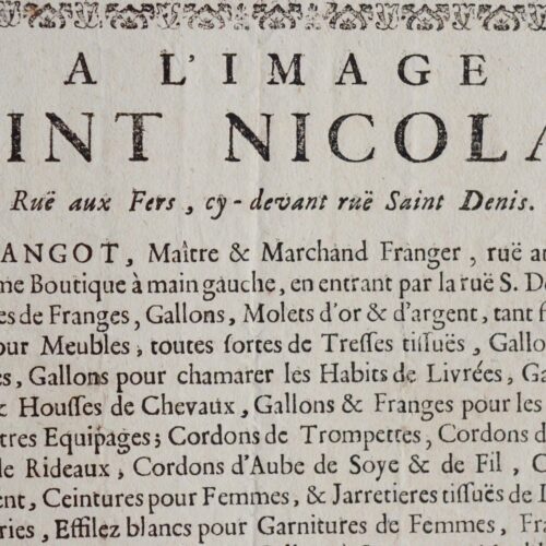 Jean Angot, vend Gallons et passementerie au XVIIIe s.