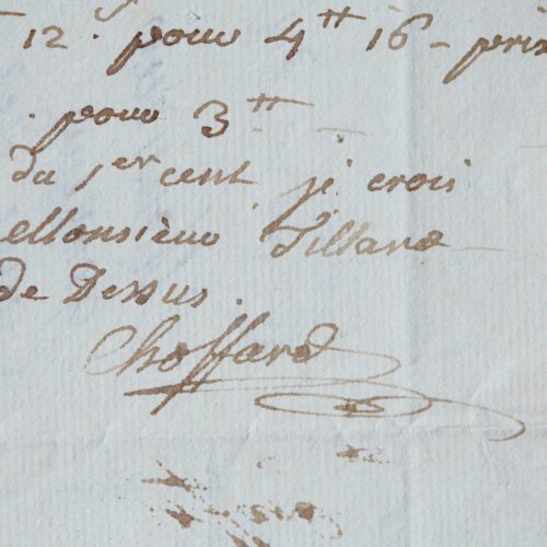 Belle lettre du graveur et dessinateur Choffard à Tilliard, en 1782