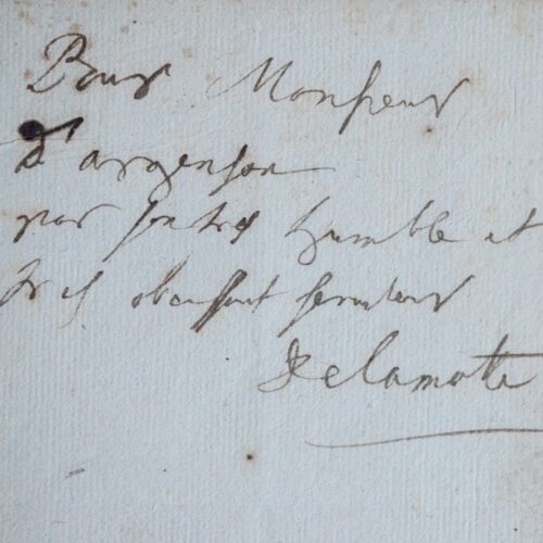 Très rare feuillet de dédicace de Houdar de La Motte à d'Argenson