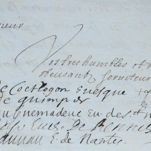 Rare document signé par les 8 évêques de Bretagne en 1699