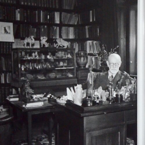Beau et grand portrait de Freud à son bureau