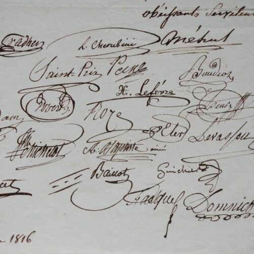 Pétition signée par Méhul pour l'École royale de musique et de déclamation