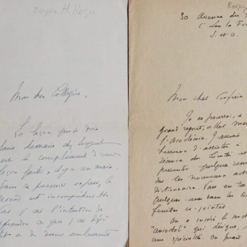 Deux lettres du bactériologiste Georges Henri Roger