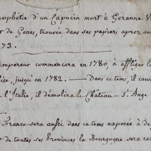 Prophétie manuscrite du XVIIIe siècle