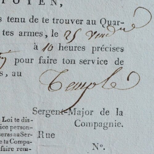 Convocation d'un garde au Temple pour l'exécution de Marie-Antoinette