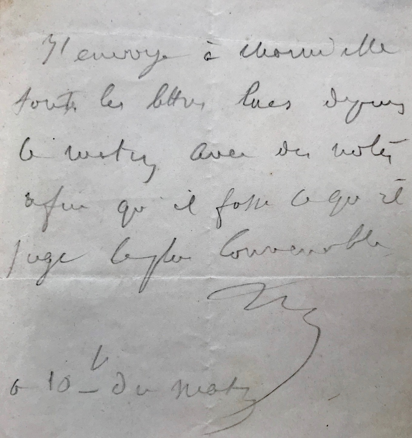 Billet de Jérôme Bonaparte à son ami le baron de Marinville