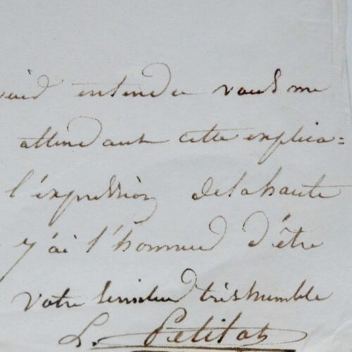 Lettre du sculpteur Louis Petitot sur ses quatre statues du Pont du Carrousel