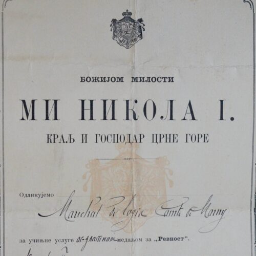 Diplôme de l'ordre de Nicolas Ier de Monténégro, décerné au comte de Morny