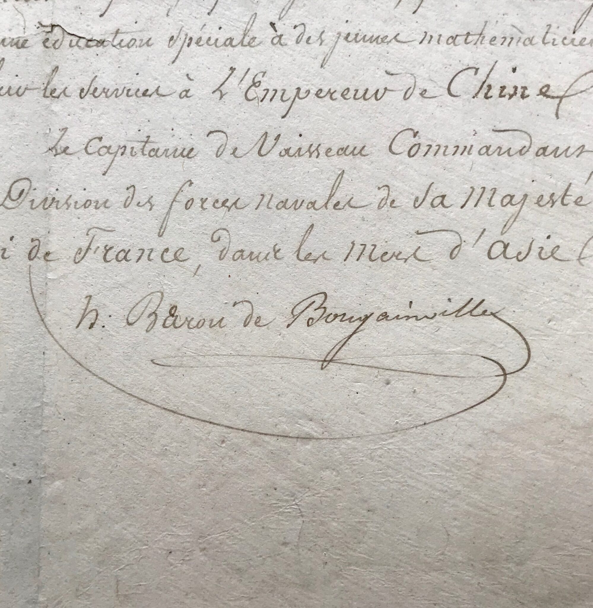 Rare lettre du baron de Bougainville à Macao à bord de la Thétis lors de sa circumnavigation