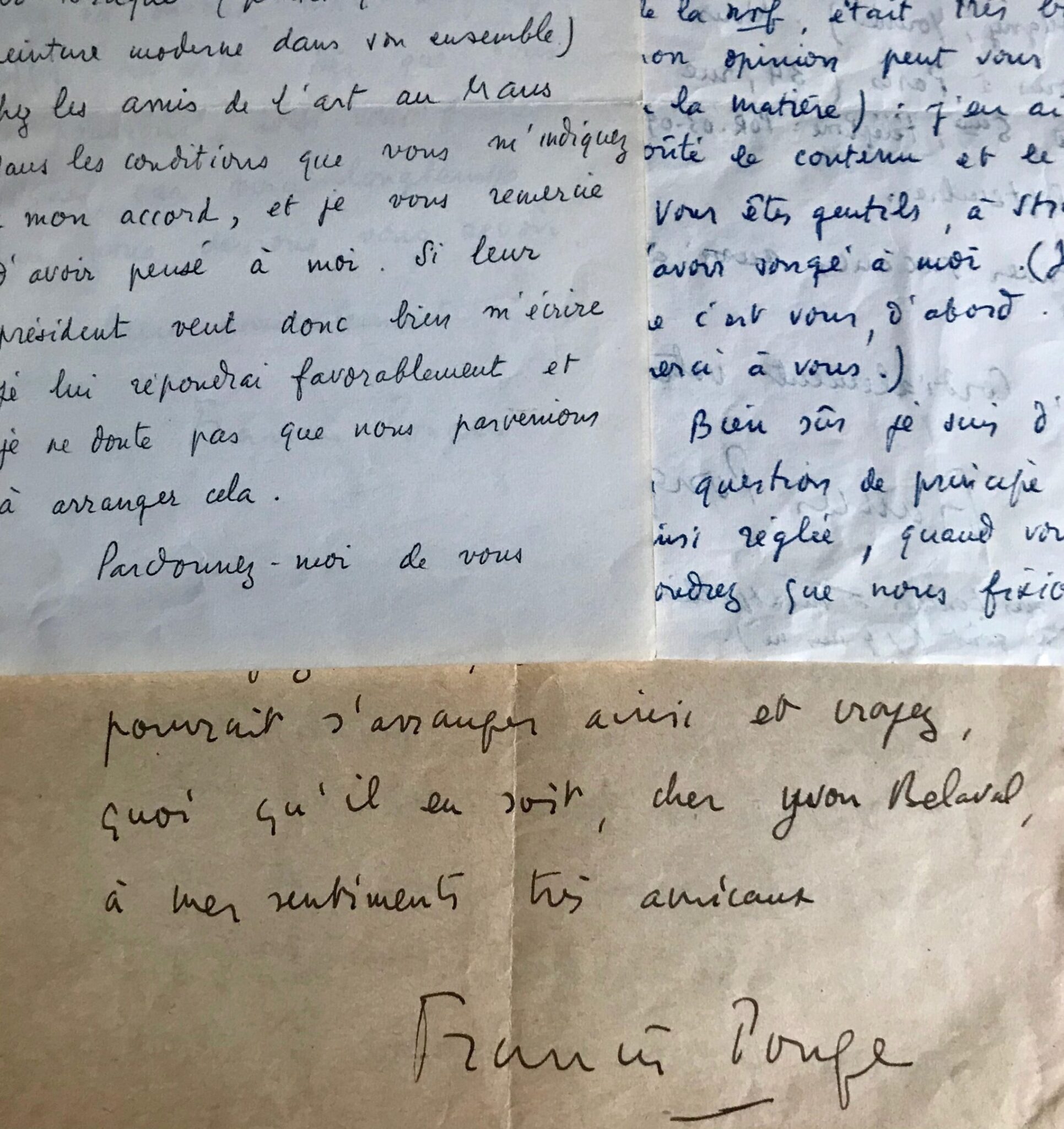 3 lettres de Francis Ponge au philosophe Yvon Belaval