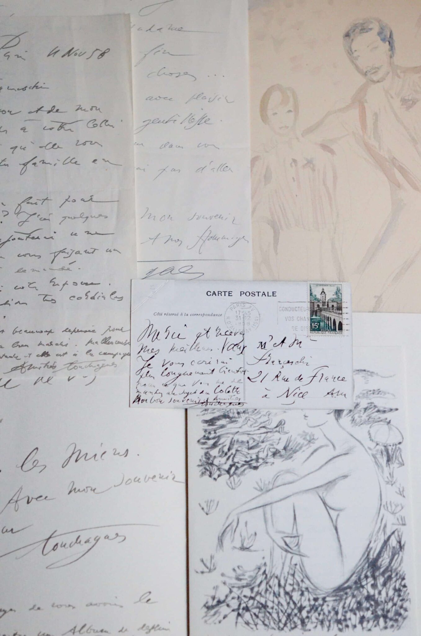 Lettres, aquarelle et cartes de Louis Touchagues