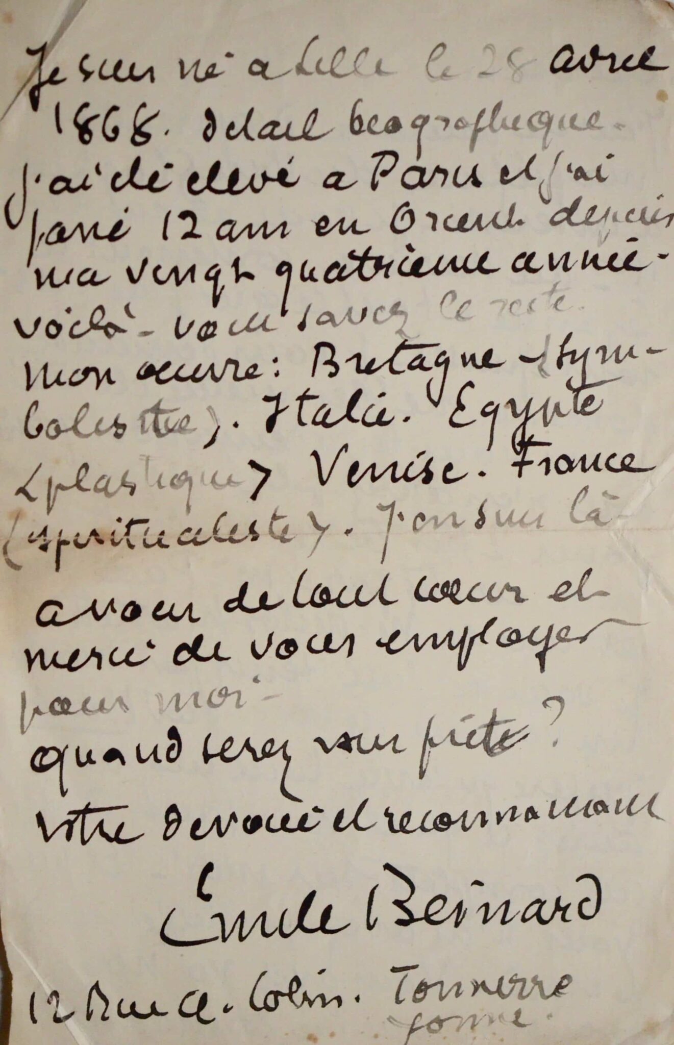 Emile Bernard évoque sa préface aux Lettres de Van Gogh, Cézanne et son oeuvre