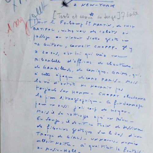 Manuscrit de Serge consacré à Raymond Choppy, dessinateur de music-hall