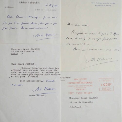 Trois lettres de Malraux à Henri Jeanson et Claude Marcy