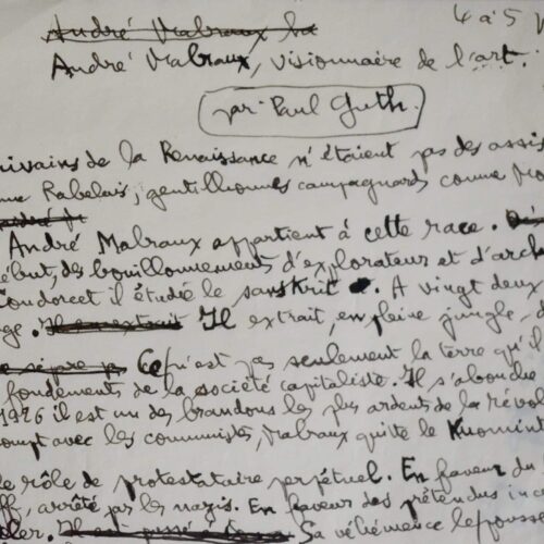 Très beau texte de Paul Guth sur André Malraux, condottiere de l'Art
