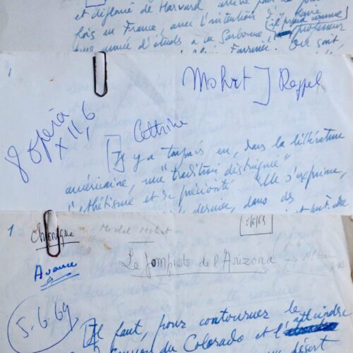 3 manuscrits de Michel Mohrt sur l'Amérique, la littérature américaine...