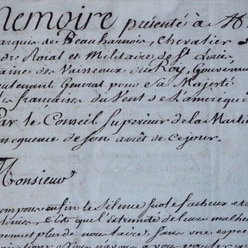 1759 : mémoire manuscrit sur la situation catastrophique de la Martinique