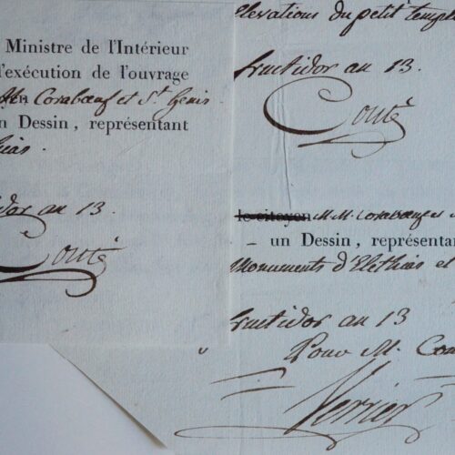 Description de l'Égypte : 3 reçus de Conté pour les dessins de Coraboeuf et Saint-Genis