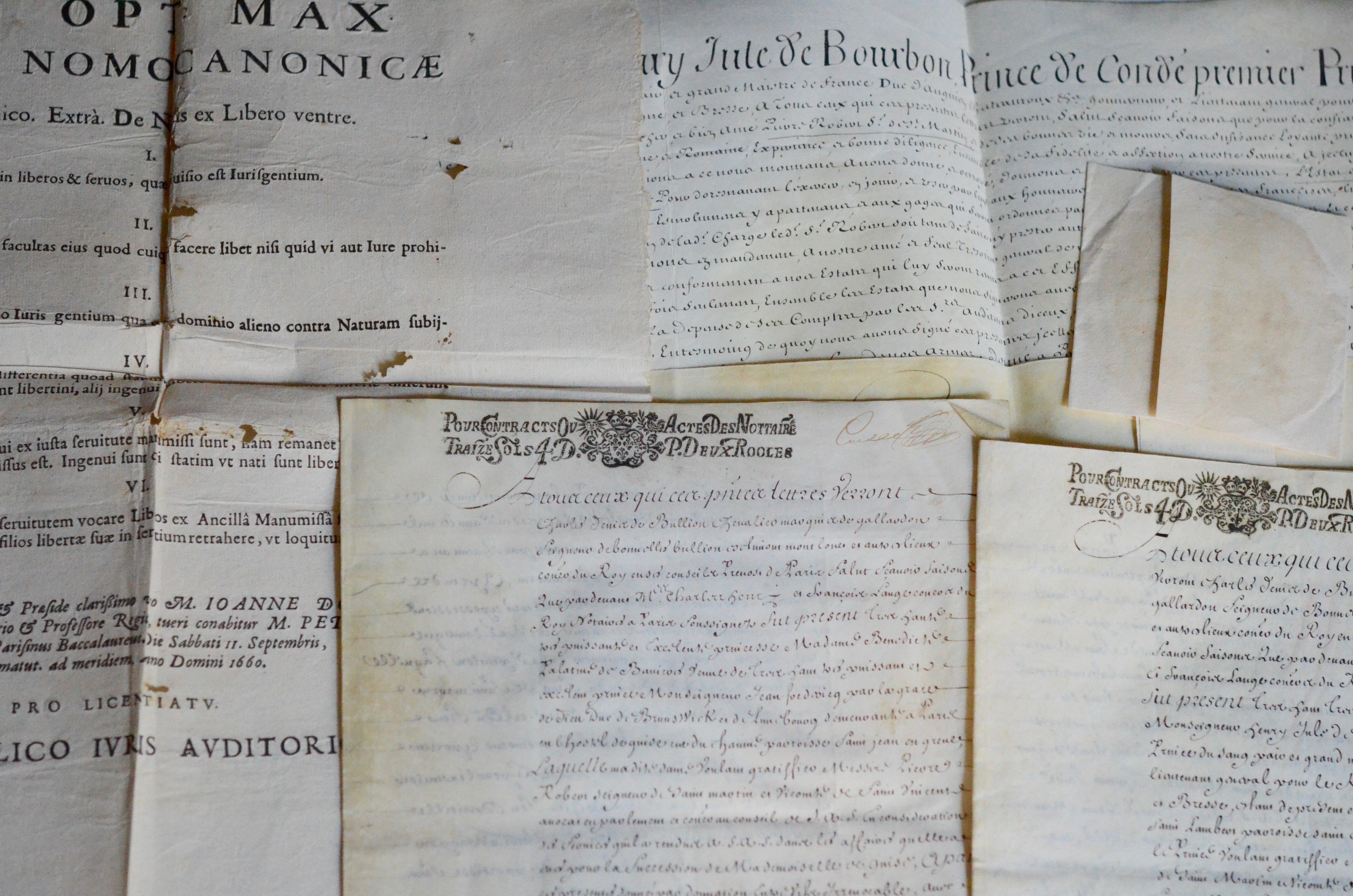 4 documents concernant l’intendant du Prince de Condé, Pierre Robert de Saint-Martin