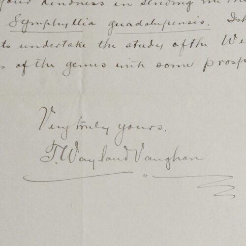 Lettre de l'océanographe américain Thomas Wayland Vaughan au zoologiste Edmond Perrier