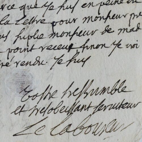 Très rare lettre littéraire de l'érudit et historien du XVIIe, Jean Le Laboureur