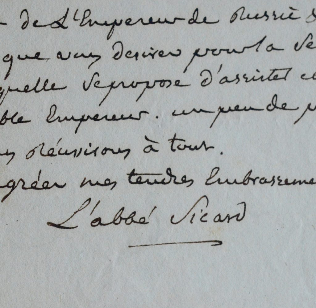 Roch Ambroise Sicard, Cucurron, dit l’abbé Traces Écrites lettres