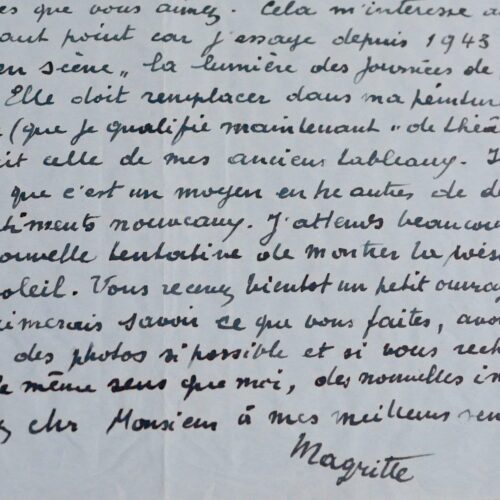 Superbe lettre de Magritte expliquant le rôle de la lumière dans sa peinture