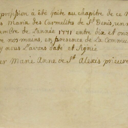 Profession de foi attestée par mère Saint-Alexis des Carmélites de Saint-Denis