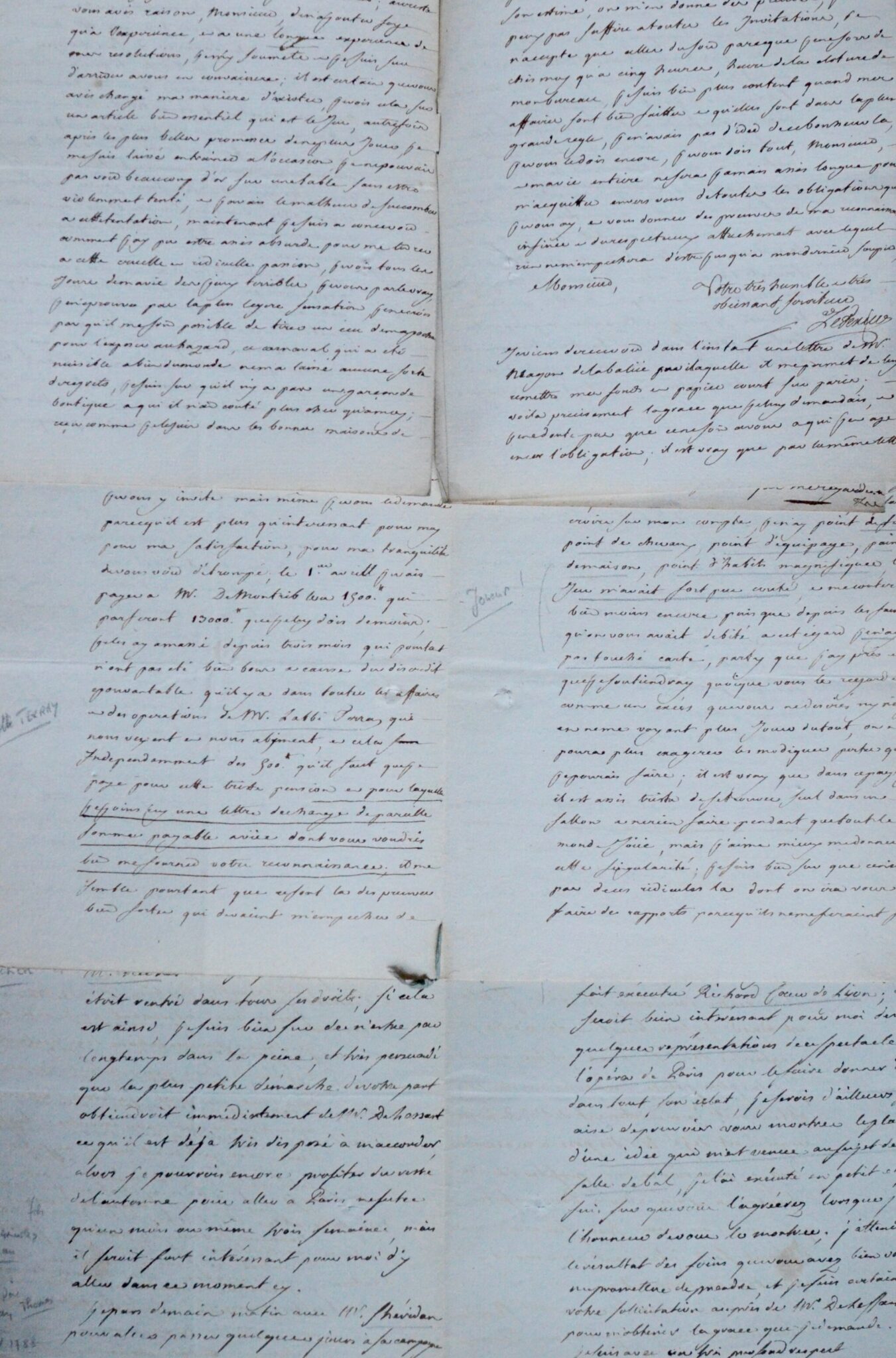 Belles lettres d’Antoine Le Texier, homme de théâtre exilé à Londres au XVIIIe siècle