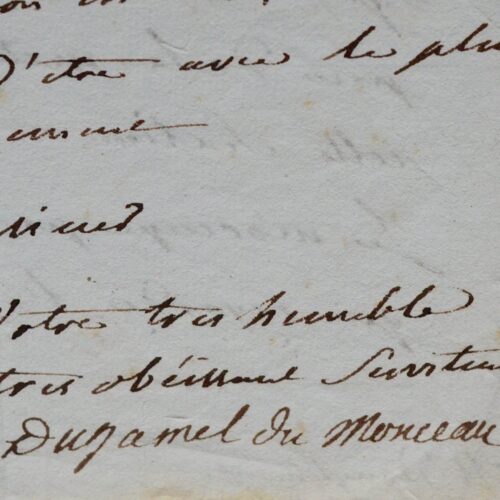 Rare lettre de Duhamel Du Monceau sur son Traité général des pêches et histoire des poissons