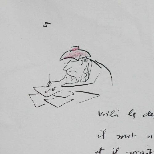 Belle lettre de Sempé illustrée d'un autoportrait