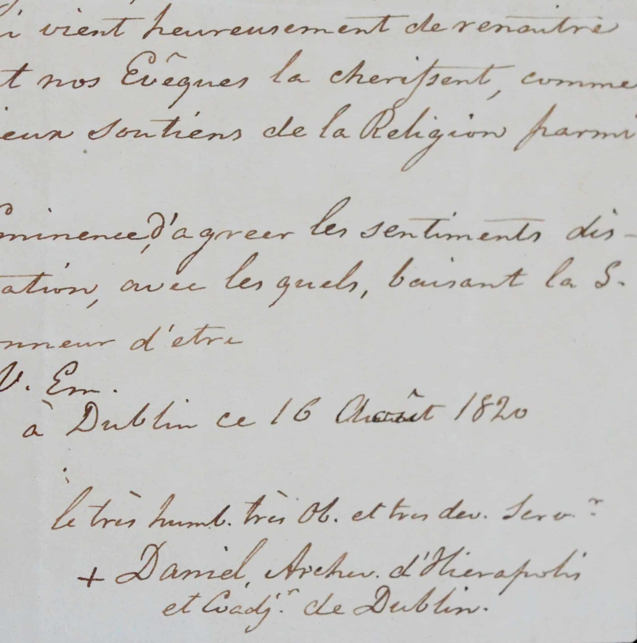 Lettre de Daniel Murray, archevêque de Dublin, au cardinal Pacca