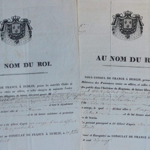 1818-1819 : deux passeports délivrés à des soldats irlandais se rendant en France