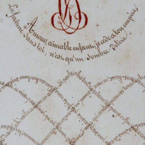 Superbe calligramme calligraphié sur l'amour, du début du XIXe siècle