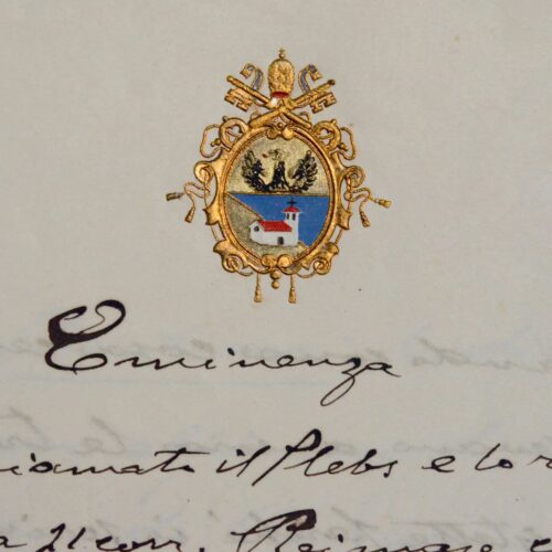 Lettre entièrement autographe du Pape Benoît XV avec magnifique en-tête