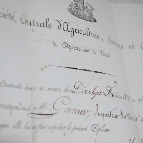 Diplôme de 1823 de la Société centrale d'Agriculture, Sciences et Arts du Nord