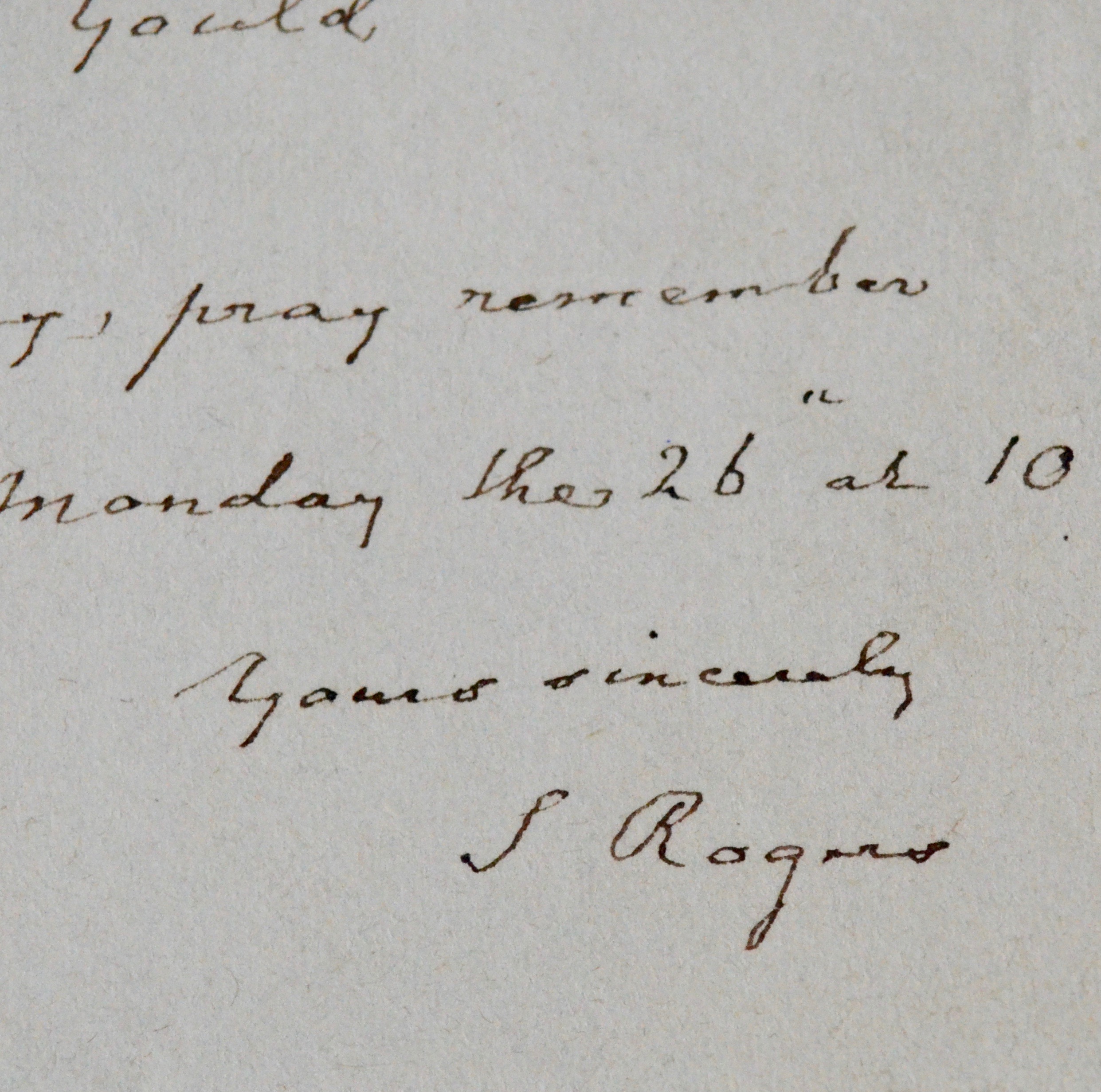 Petit billet du poète anglais Samuel Rogers