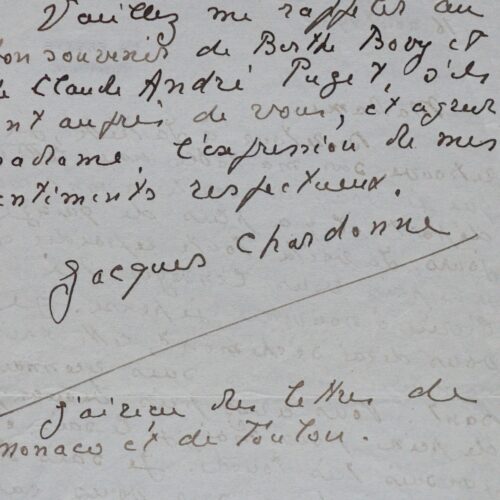 Jolie lettre de Jacques Chardonne