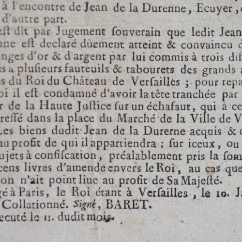 La Durenne décapité pour avoir volé du mobilier au château de Versailles