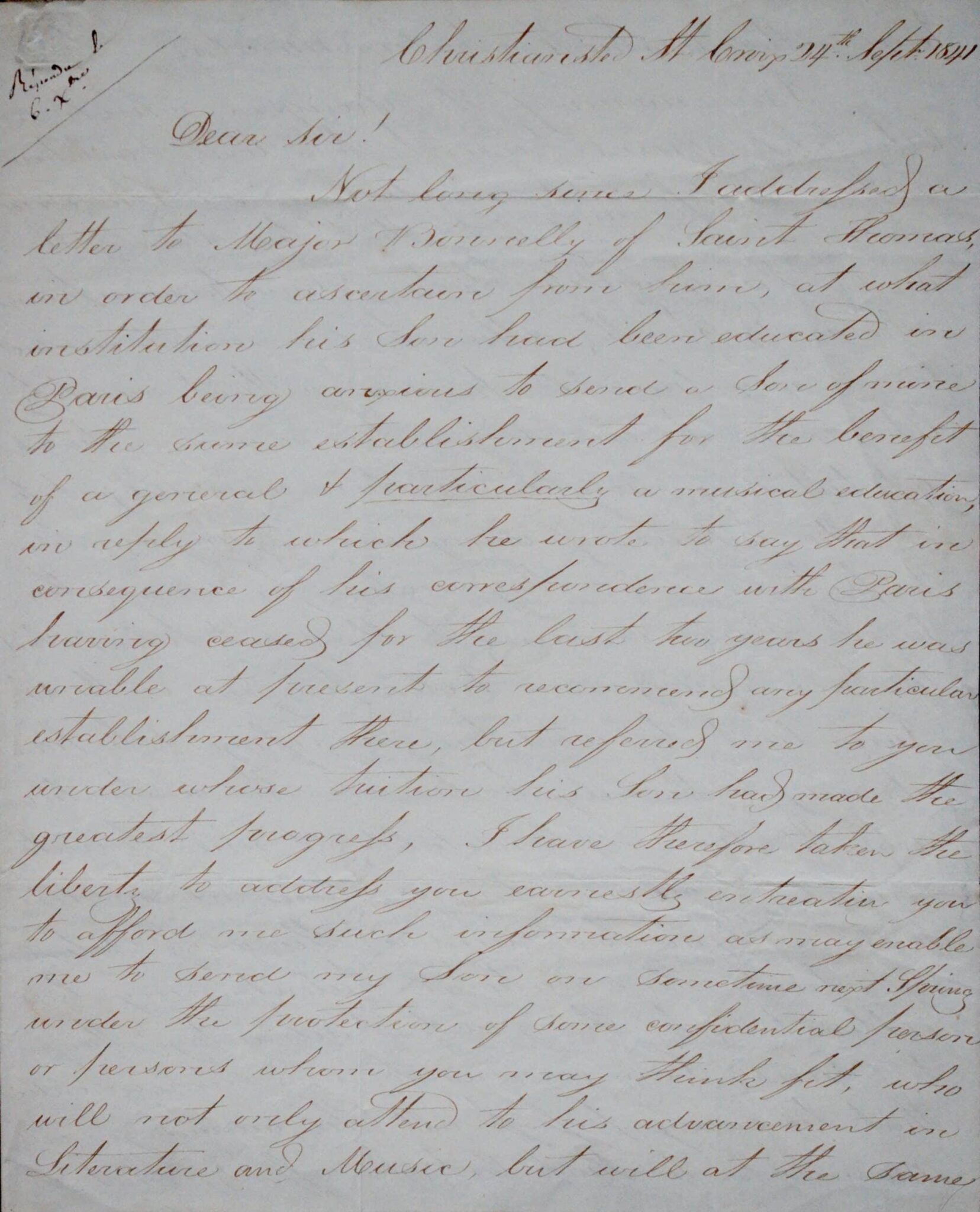 Dr. Jarvis Roebuck, from the Virgin Islands, entrusts the education of his son to the violinist Pierre Baillot
