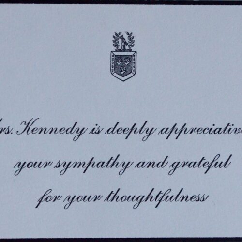 Carte de deuil de Jackie Kennedy pour la mort de JFK