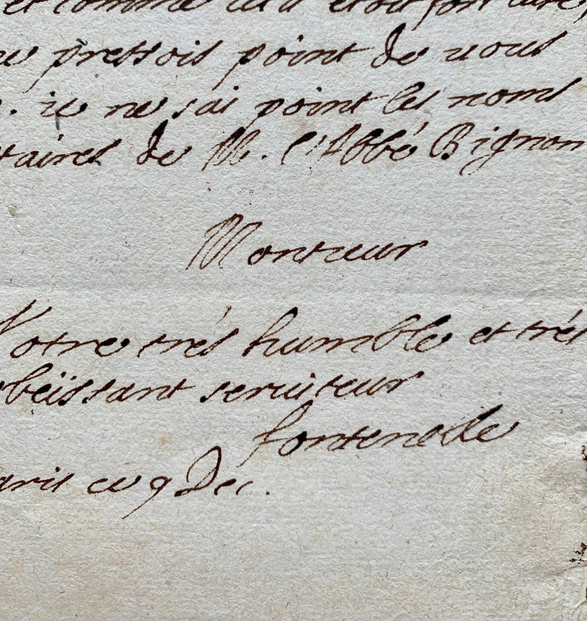 Zeldzame brief van Fontenelle aan abt Jean de Hautefeuille