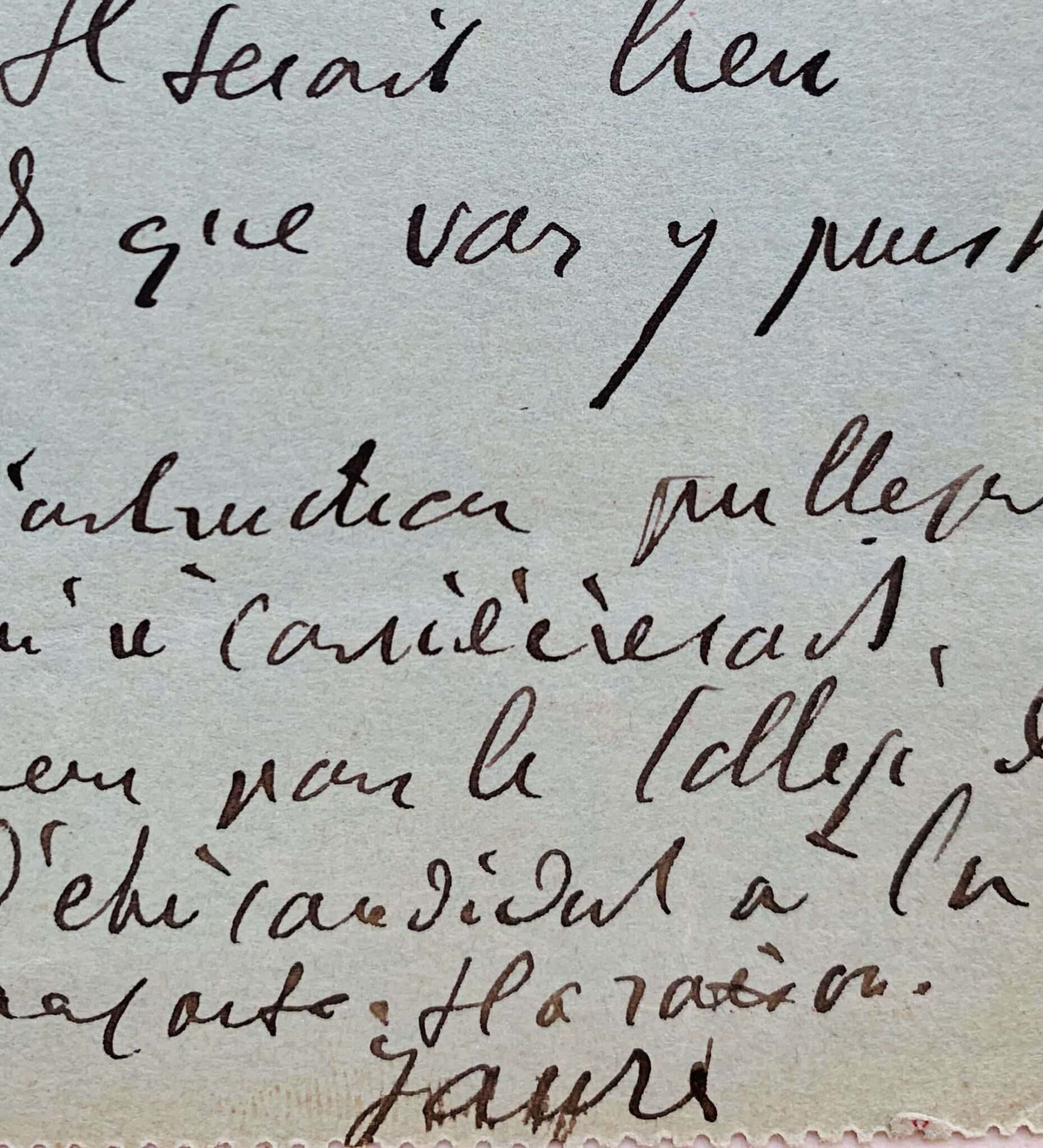 Letter from Jean Jaurès to Anatole France mentioning the founding of L'Humanité