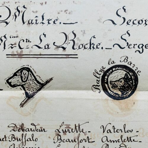Chasse à courre au vautrait de la Barre (Allier) : ensemble de documents manuscrits fin XIXe